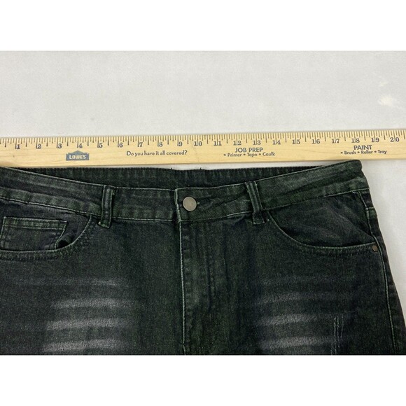 Men 36/29 Black Stretch Denim Jeans Green Distressed Urban Wear - Picture 6 of 9